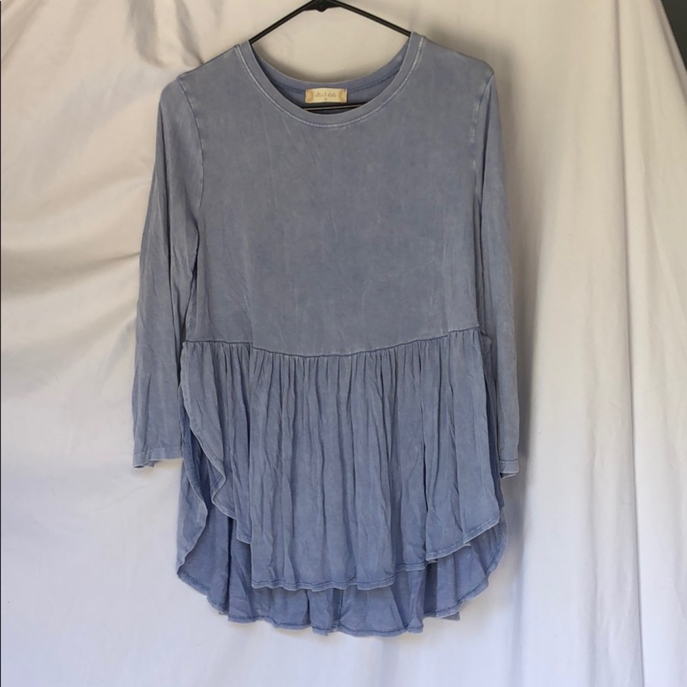 Light Dusty Blue Side Split 3/4 Sleeve Top